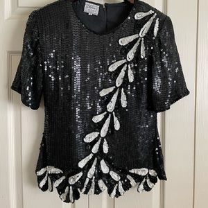 Vintage STENAY Silk Black Floral Sequin Top